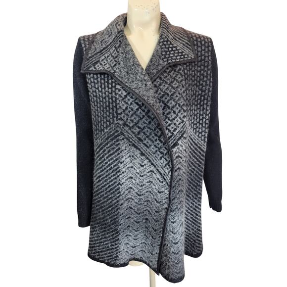 Laura Ashley Gray Black Geometric Open Front Cardigan Sweater Women's Size PXL - Picture 1 of 10